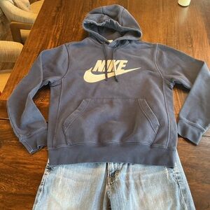 Nike Navy Blue Logo Pullover Hoodie Sweatshirt Small